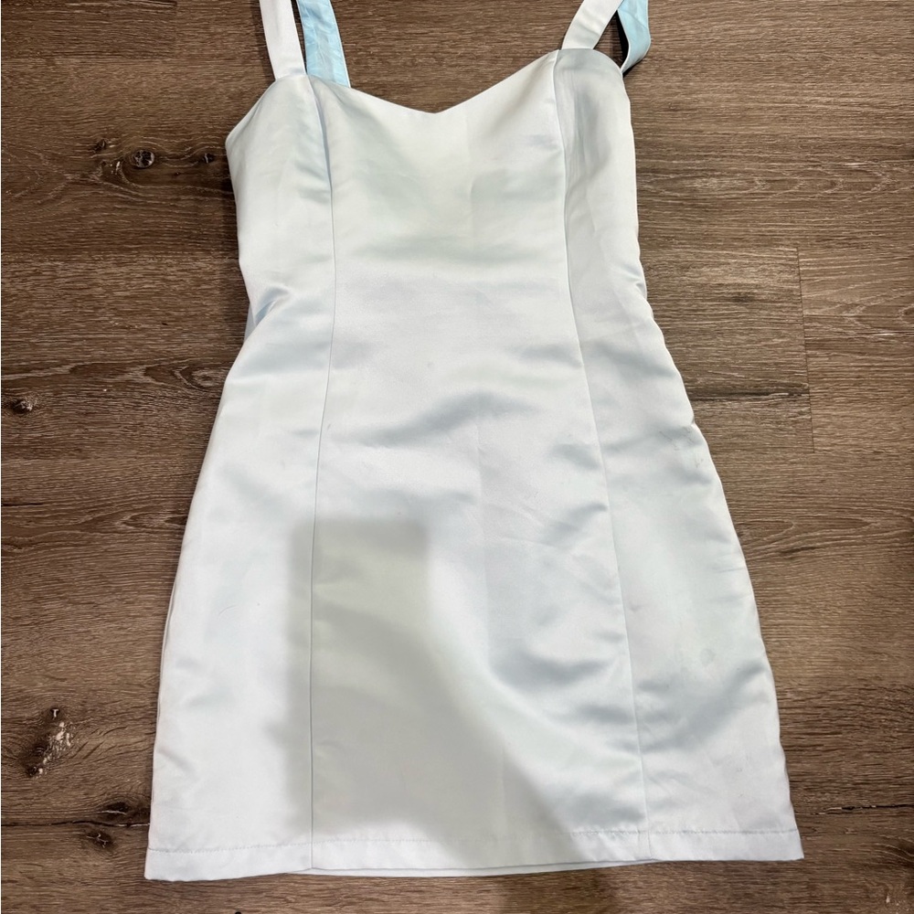 Lush White Mini Dress with Blue Straps
